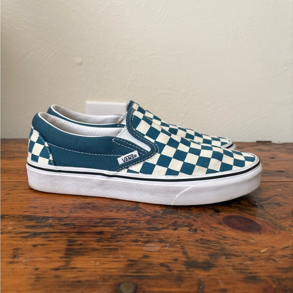 Vans Checkered Slip-On Sneakers - Teal and White - Picture 3 of 6